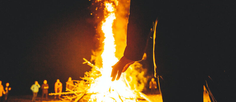 Big bonfire in the night, flames of fire, sparks. Rituals, circle magic, round dance, selective focus 2025 10 21 Blog - bonfires